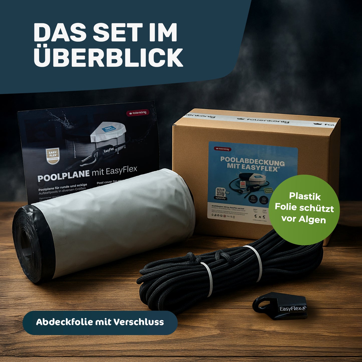 Poolfolie 5×3 m mit EasyFlex®-Verschluss – Poolabdeckung für rechteckige Aufstellpools 404×211 cm