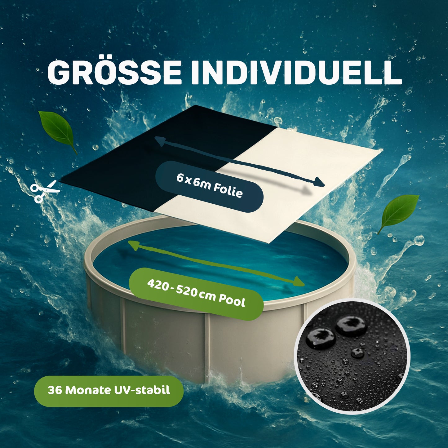 Poolfolie 6×6 m mit EasyFlex®-Verschluss – Poolabdeckung für runde Aufstellpools bis ø 520 cm