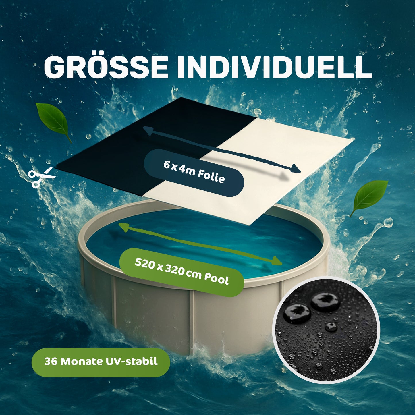 Poolfolie 6×4 m mit EasyFlex®-Verschluss – Poolabdeckung für rechteckige Aufstellpools 520×320 cm