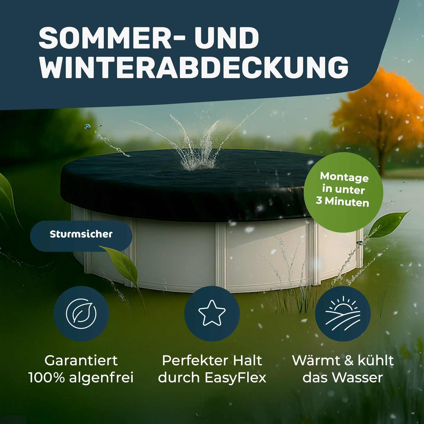 Poolfolie 7×4 m mit EasyFlex®-Verschluss – Poolabdeckung für rechteckige Aufstellpools bis 620×320 cm