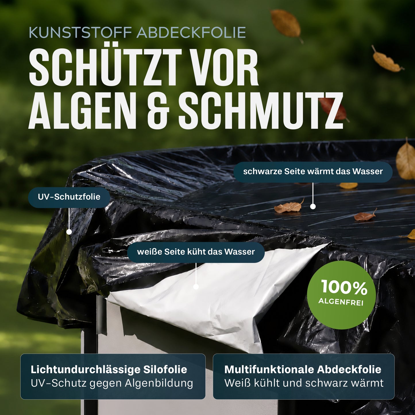 Poolabdeckung 4x3 m – Silofolie mit EasyFlex® für eckige Aufstellpools 320x220cm
