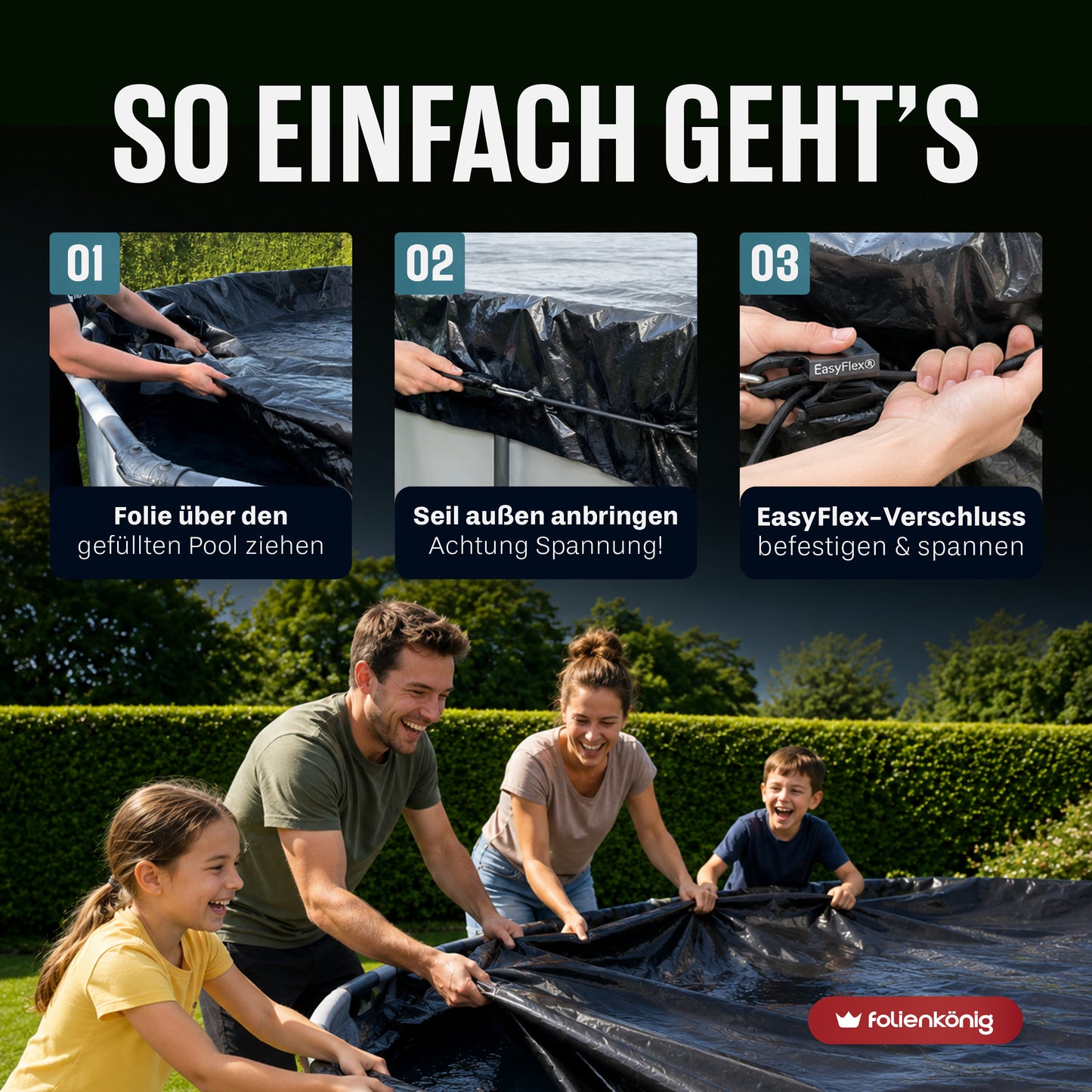 Poolabdeckung 4x3 m – Silofolie mit EasyFlex® für eckige Aufstellpools 320x220cm